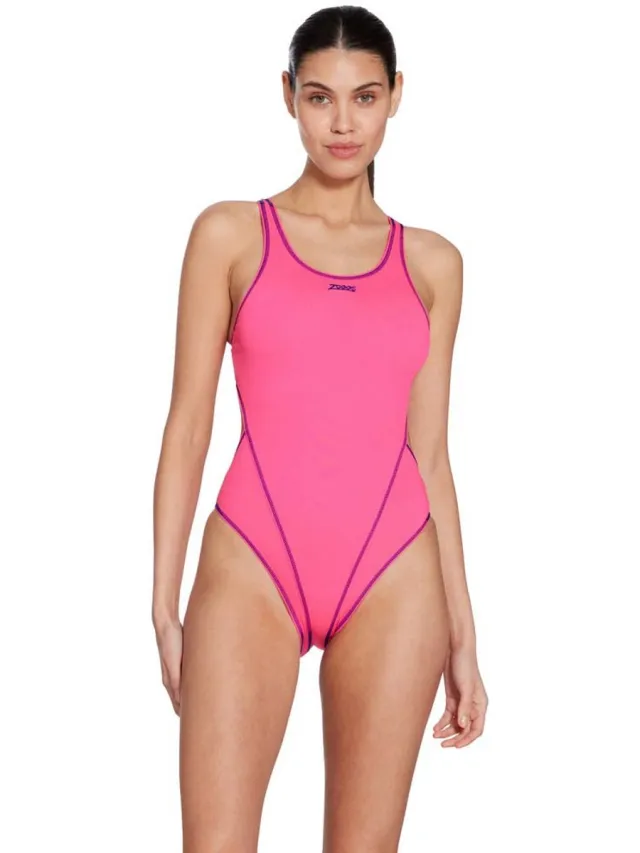 Dames zwempak uit 1 stuk Zoggs Melbourne Haxback magenta / royal