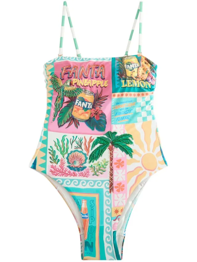 Next Dames - Buikcorrigerend bandeau-badpak met borduursel - Roze Multicolour Fanta