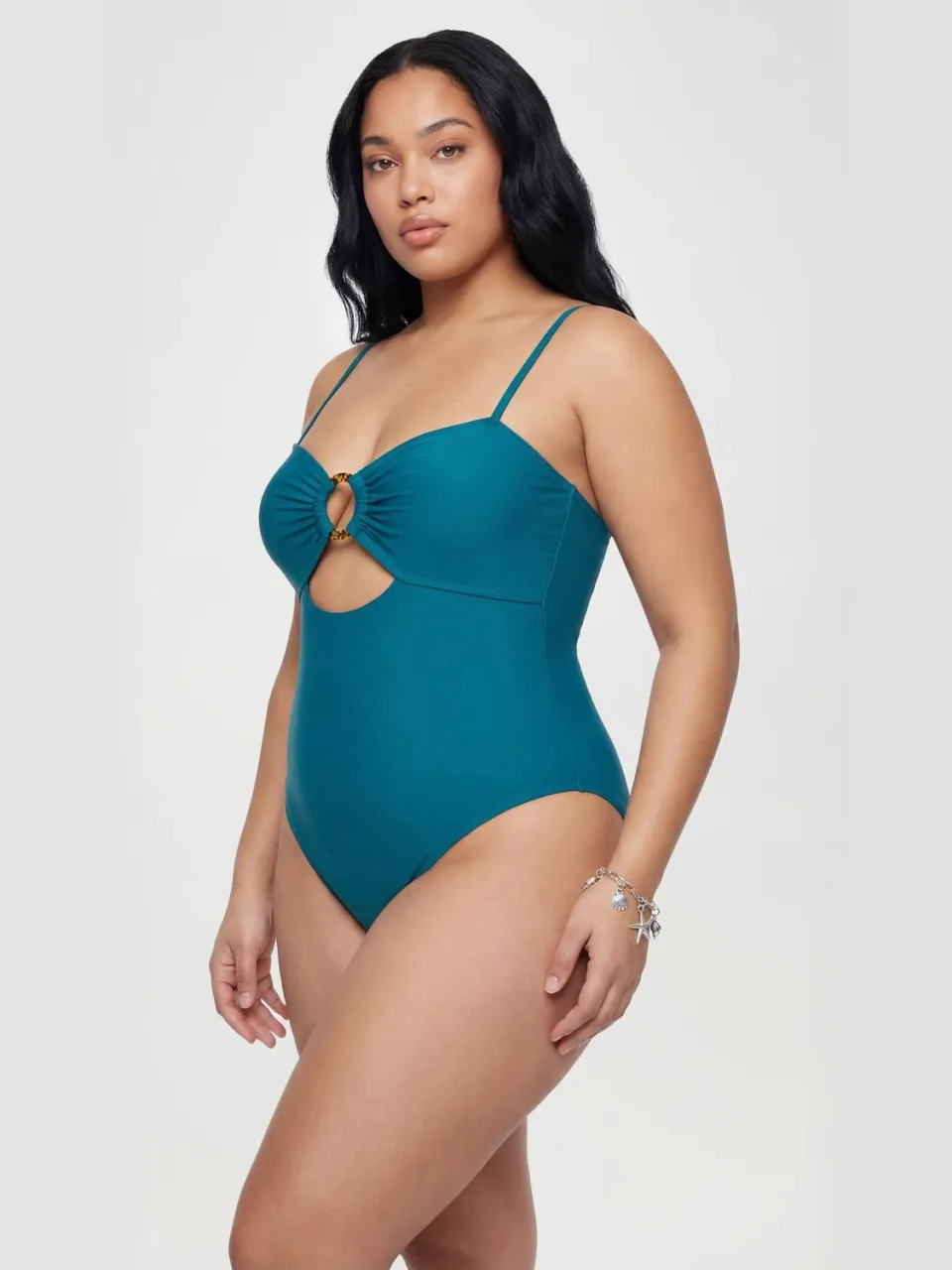 boohoo Dames Plus Badpak Met Sierdetail En Keyhole-uitsnijding groenblauw, foto 3