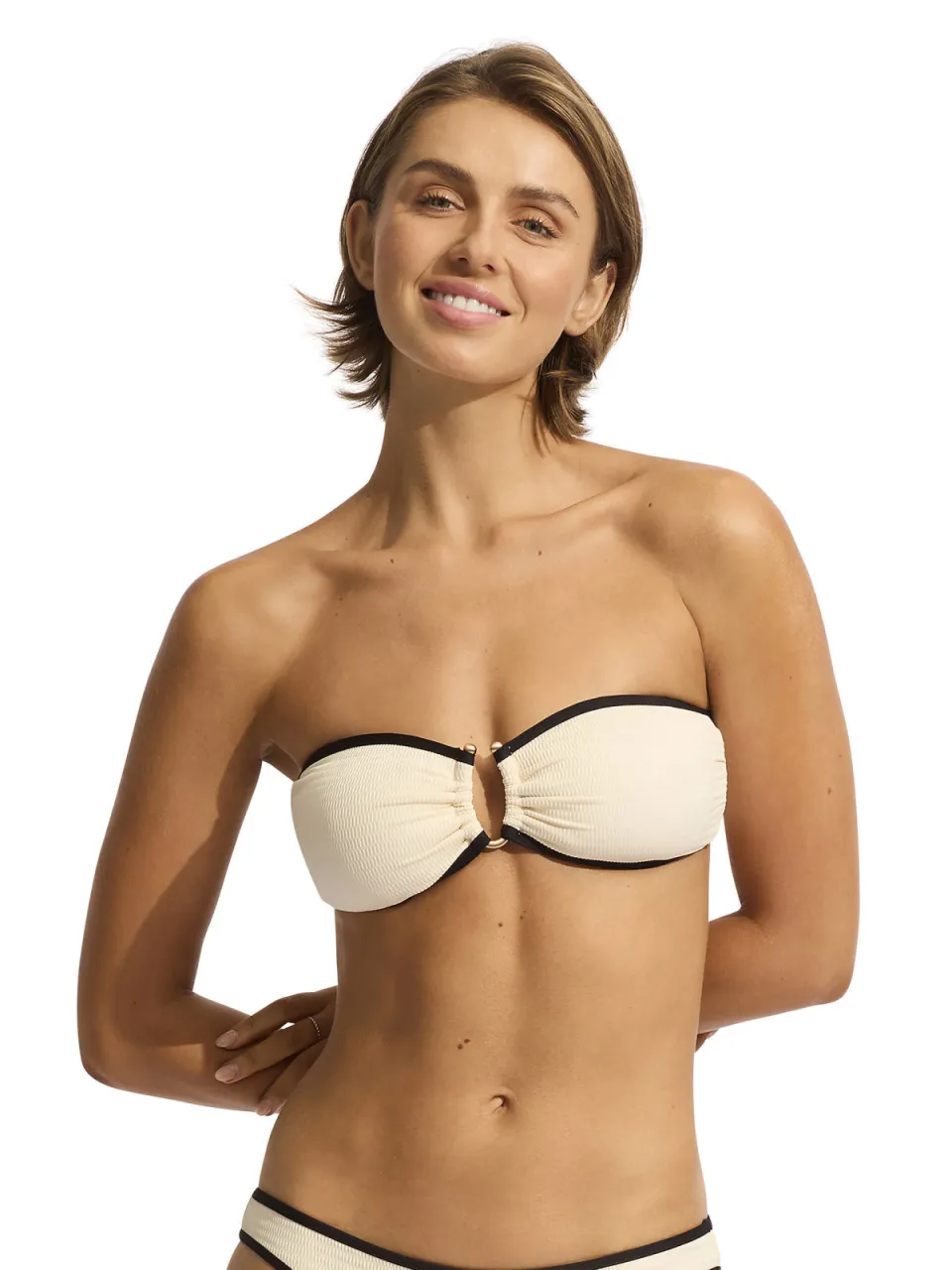 Seafolly Beach Bound bandeau bikinitop ecru/zwart, foto 7