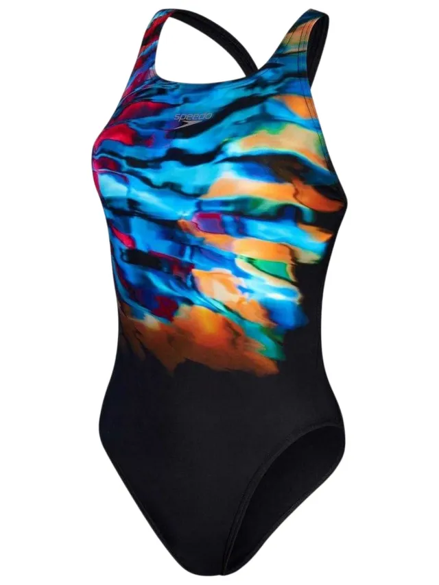 Speedo Dames/Dames Plaatsing Digitaal Eendelig Zwempak (Zwart/Multikleurig)
