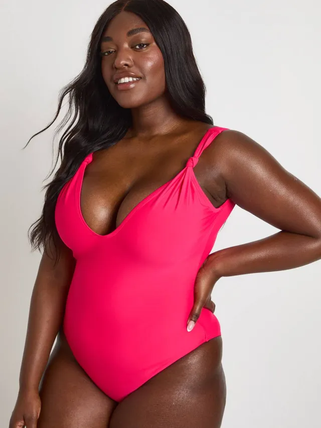 boohoo Dames Plus Badpak Met Knoopdetail roze, foto 3