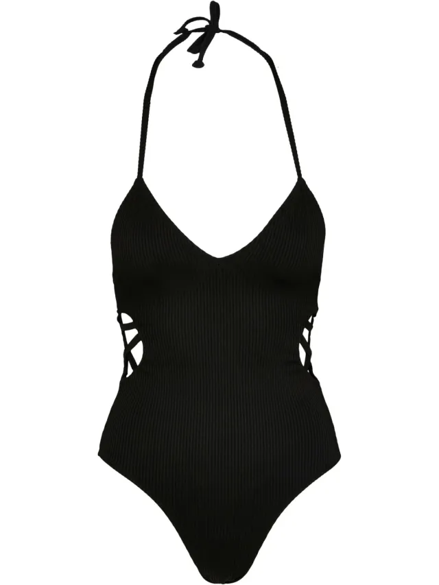 Urban Classics Dames/Dames geribbeld eendelig badpak (Zwart)