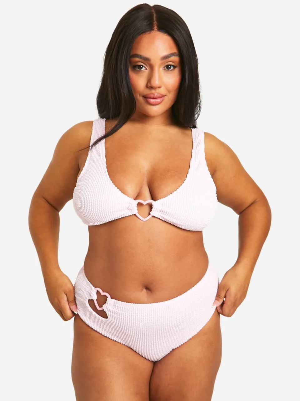 boohoo Dames Plus Crinkle Bikini-onderbroeken met Harttrim Baby Roze