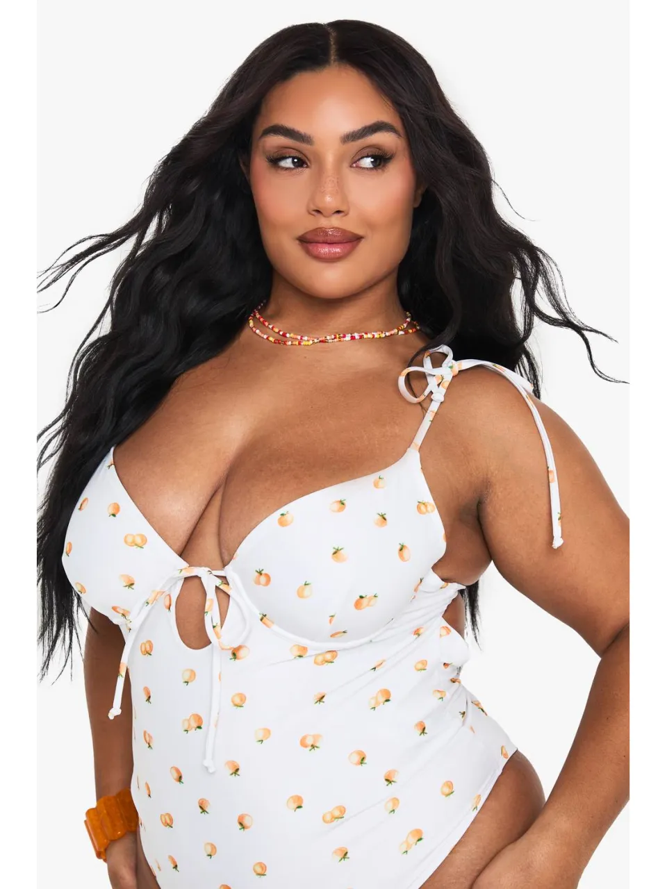 boohoo Dames Plus Tangerine Print Bandeau Badpak oranje, foto 4