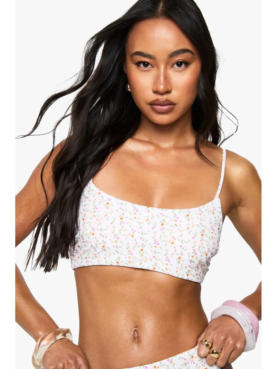 boohoo Dames Reversibele Ditsy Floral Bikini Top met Scoop-Hals oranje, foto 4