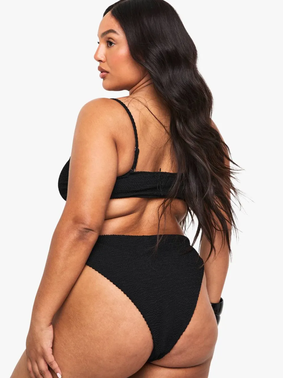 boohoo Dames Plus gerimpelde knoop-front bikini top zwart, foto 2