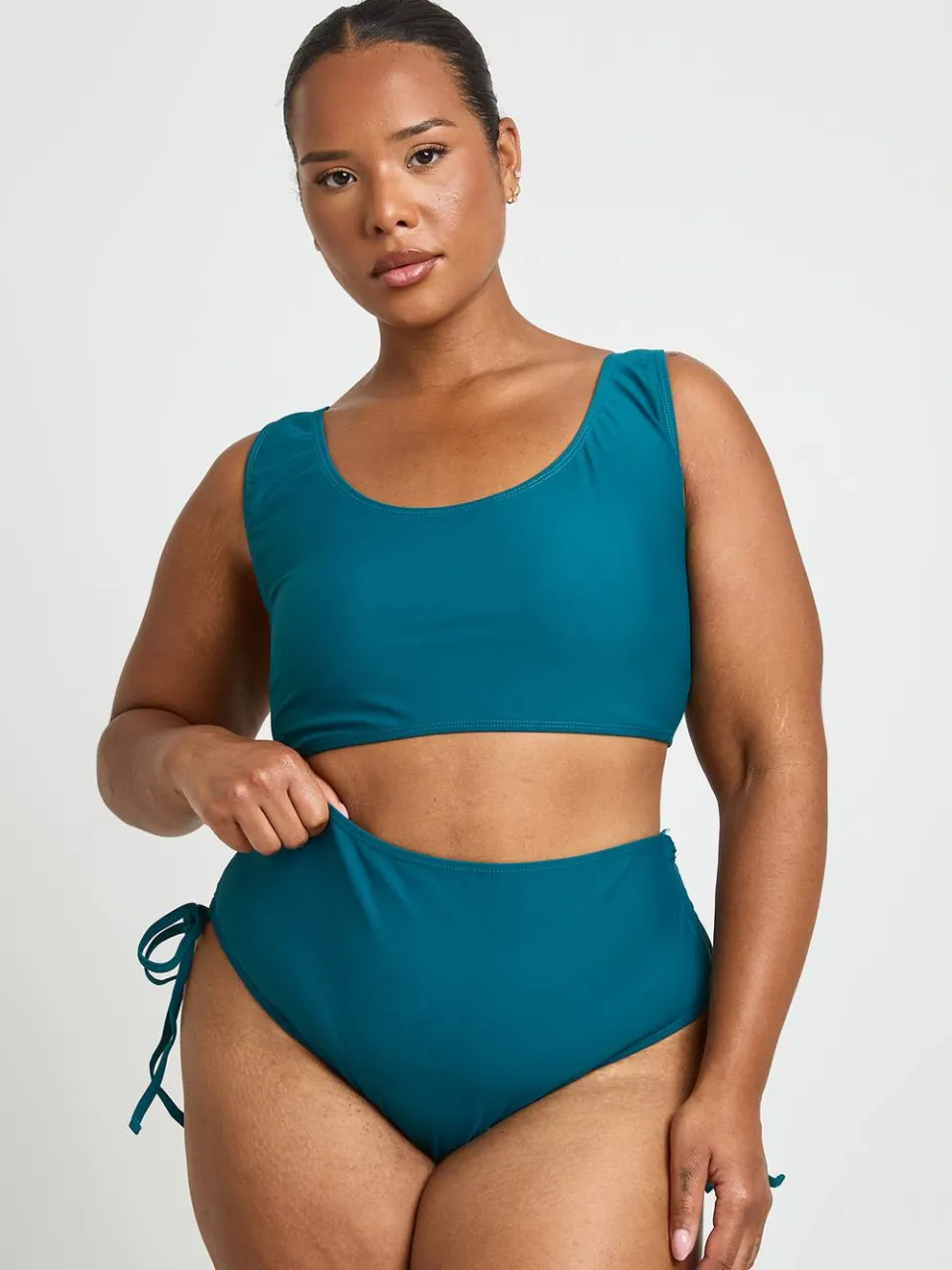 boohoo Dames Plus Buikcontrole Geplooid Hoge Taille Bikinibroekje groenblauw, foto 2