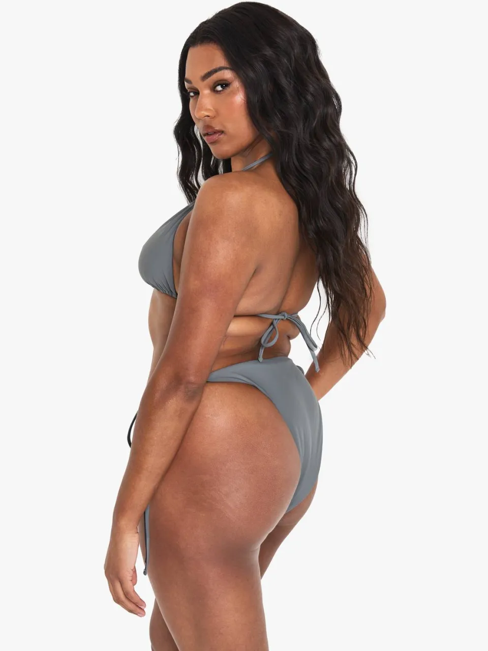 boohoo Dames Plus Bikini-onderstukken met zijtouwen en driehoekig ontwerp leisteen, foto 2