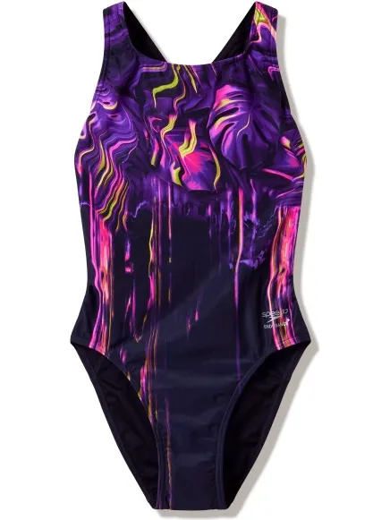 Speedo Placement Printed Powerback badpak paars Blauw