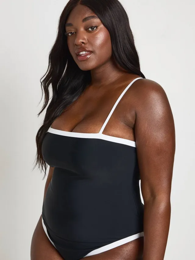 boohoo Dames Corrigerend Badpak Met Vierkante Hals En Contrasterende Details zwart, foto 3