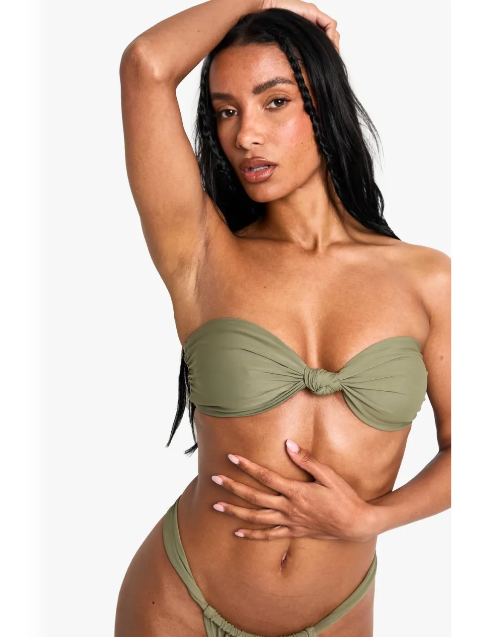boohoo Dames Badmode Essentials: Bandeau Bikini Top kaki, foto 4