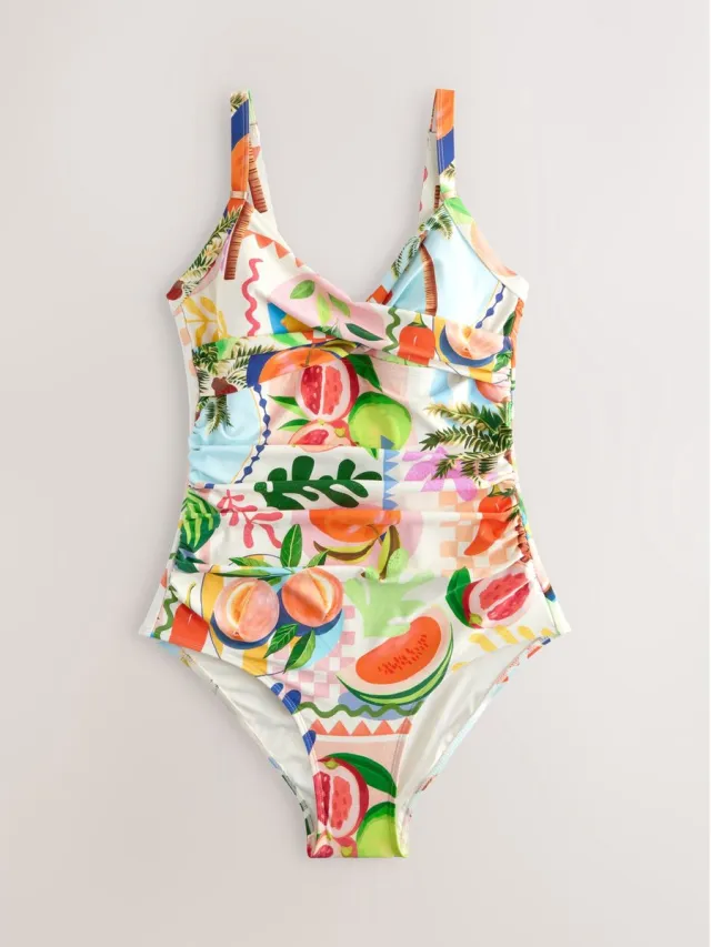 Next Dames - Vormgevend badpak met buikcorrectie - Crème Bright Fruit/Tropical Print