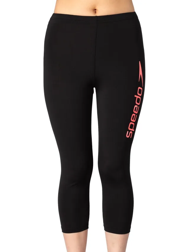 Speedo Dames 3/4 Zwempleggings - Hoge taille UPF50+ ZWART/FENIX ROOD