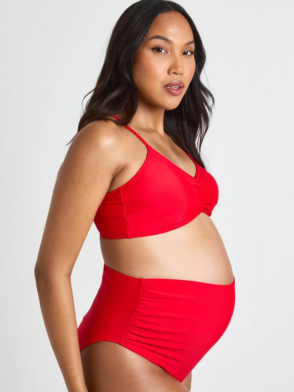 boohoo Dames Zwangerschaps Hoge Taille Gerimpeld Bikinibroekje rood, foto 3