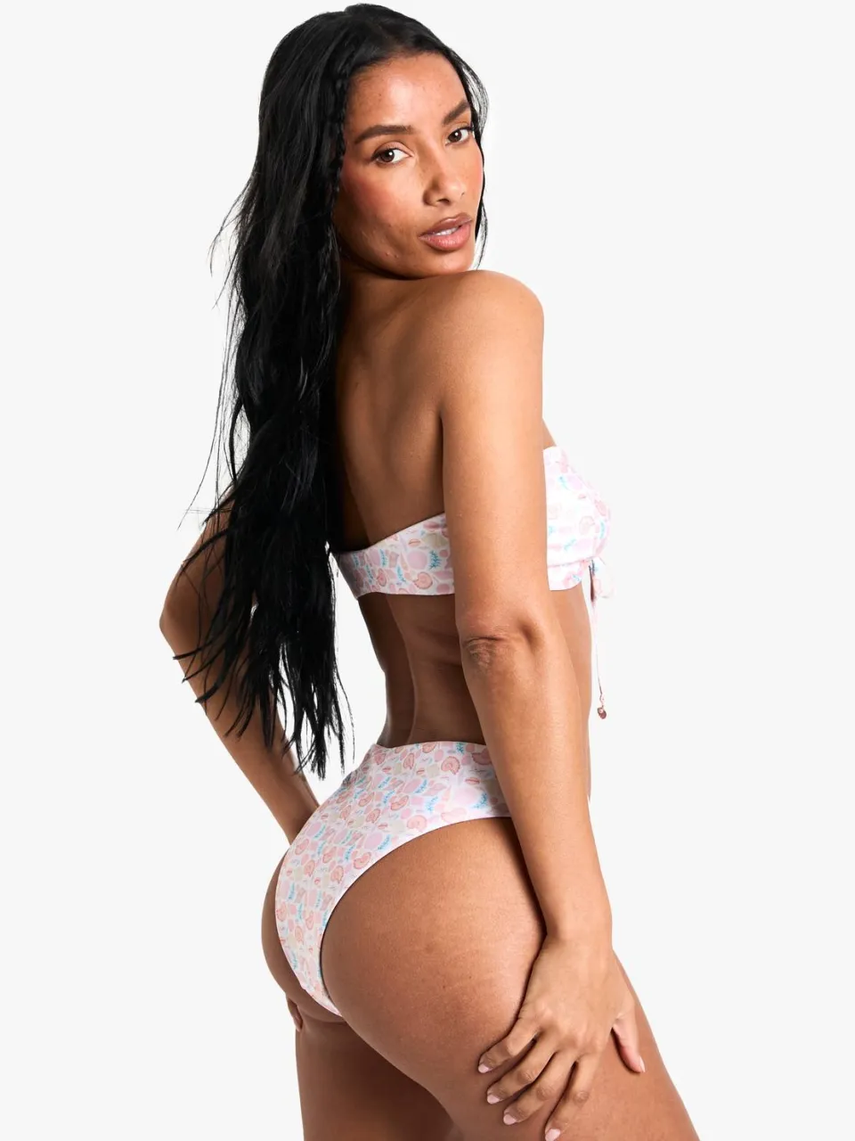boohoo Dames Shell Print Trim Bandeau Top crème, foto 2