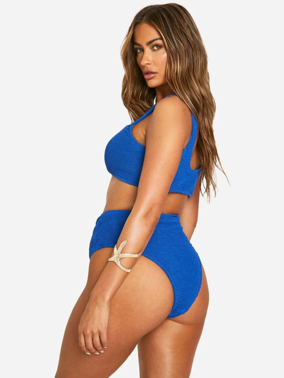 boohoo Dames Premium Crinkle High Waisted Bikini Slip marineblauw, foto 2