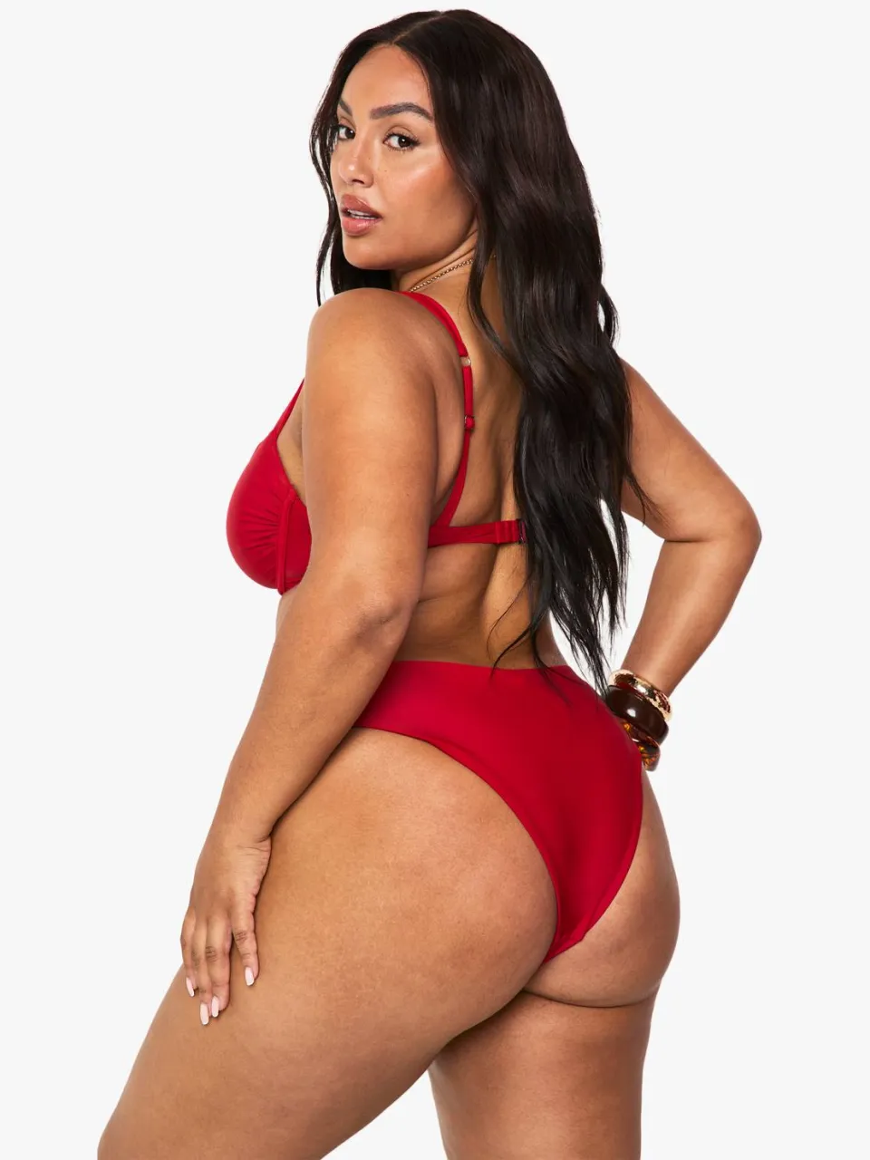 boohoo Dames Plus Swimwear Essentials Hoge Taille Slip rood, foto 2