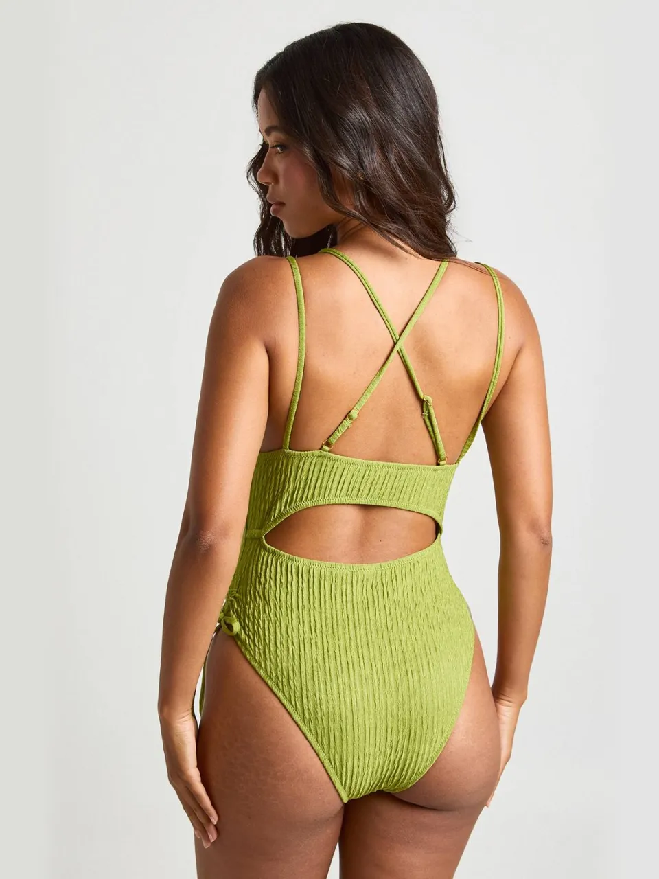boohoo Dames Gestructureerd Badpak Met Open Rug olijf, foto 2