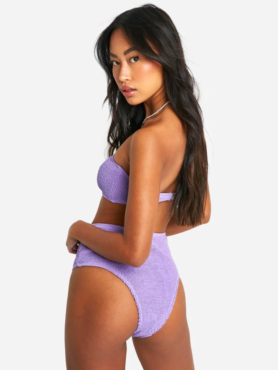 boohoo Dames Premium Crinkle Bikini Slip met Hoge Taille lila, foto 2