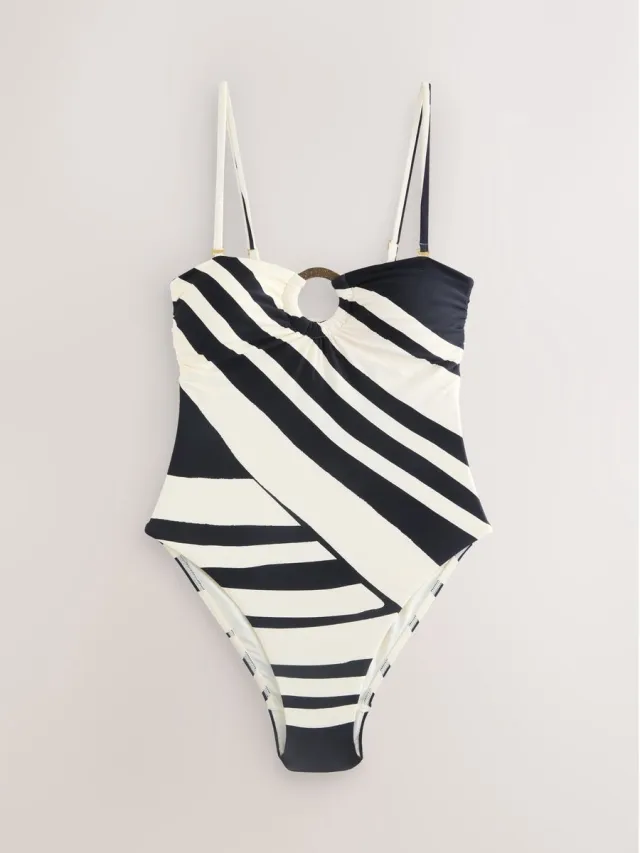 Next Dames - Buikcorrigerend bandeaubadpak met hardware - Crème Cream/Black Stripe