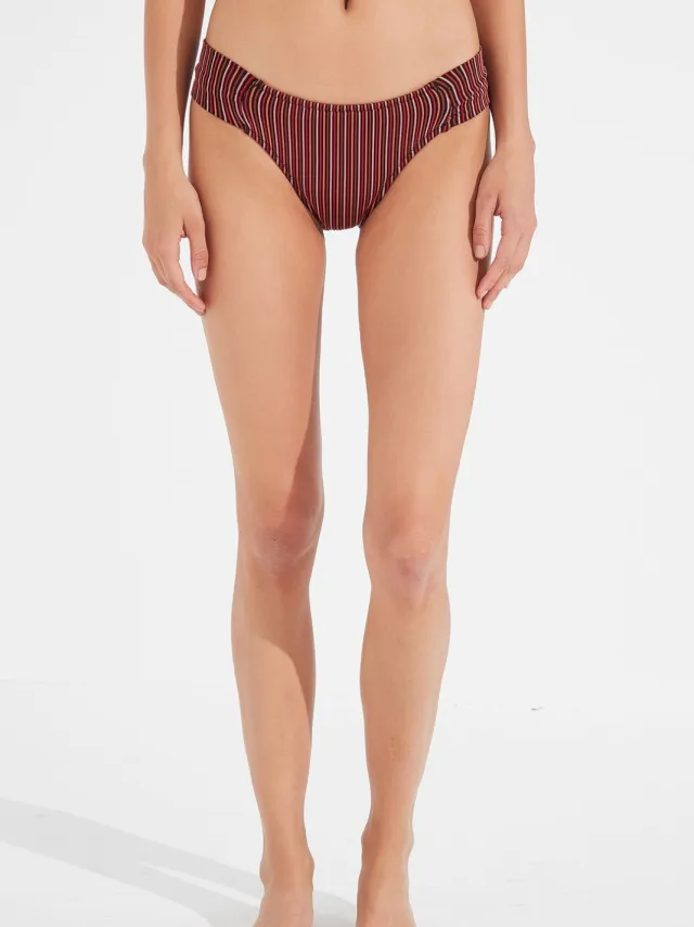 Penti Gestreepte Mid-waist Hipster Bikini Onderbroek Bordeauxrood