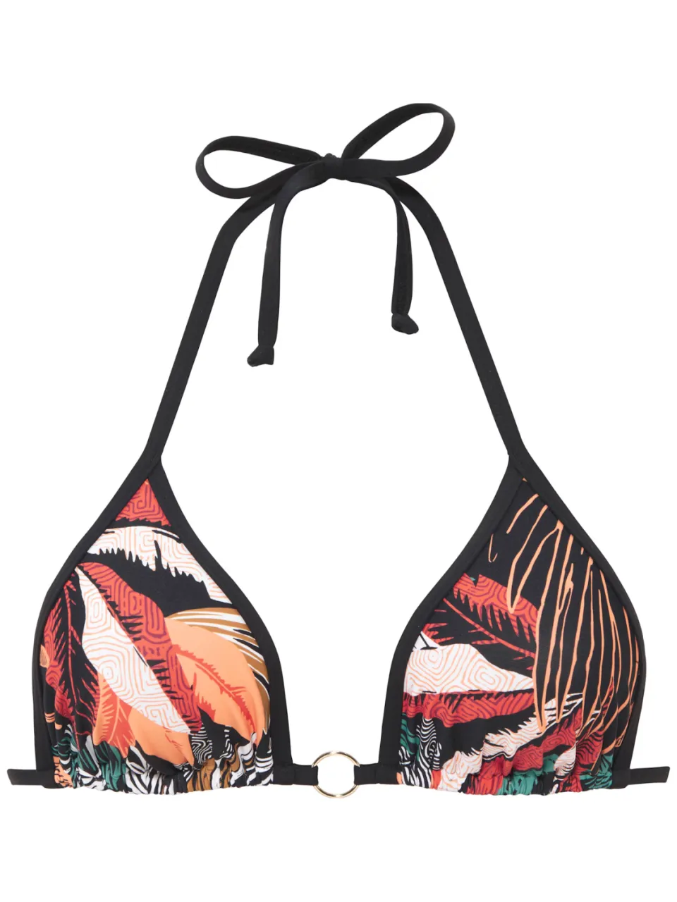 triangelbikinitop zwart met bladprint, foto 2