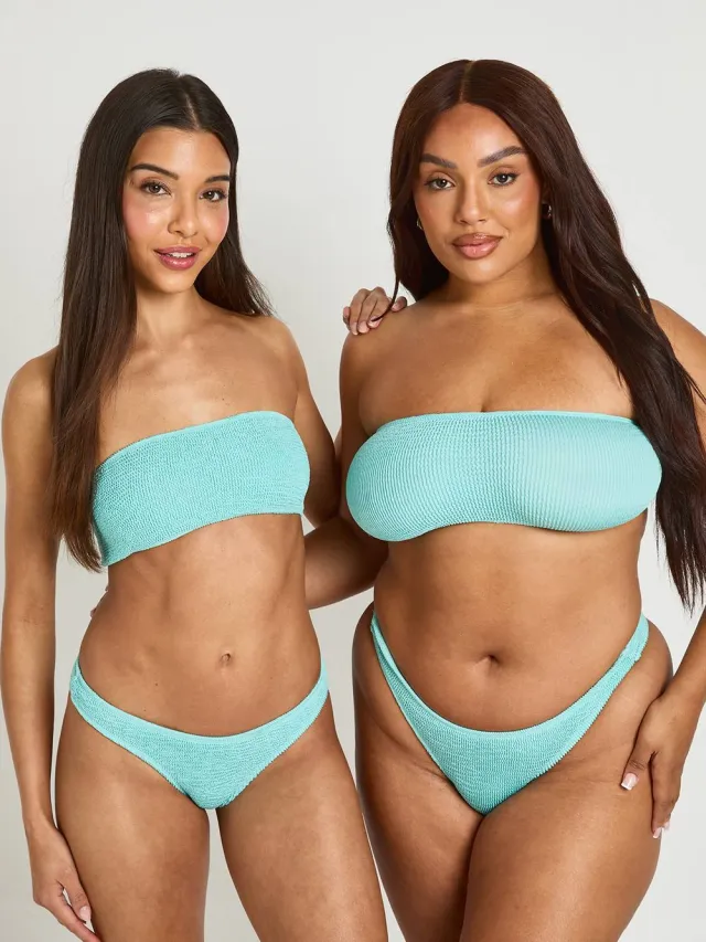 boohoo Dames Premium One Size Fits All Crinkle Bandeau Bikinitop Aqua