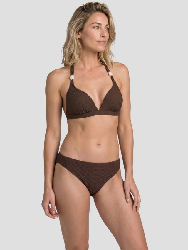 BEACHWAVE bikinibroekje met lurex en textuur - donkerbruin