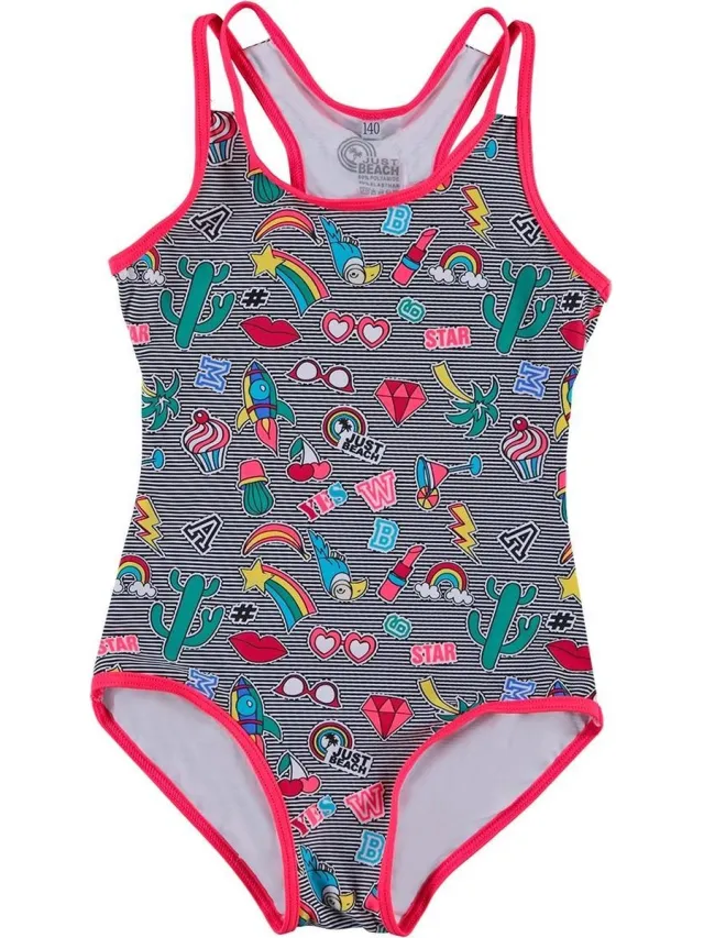 Just Beach zwart wit gestreept badpak Banana Patch Stripe Roze