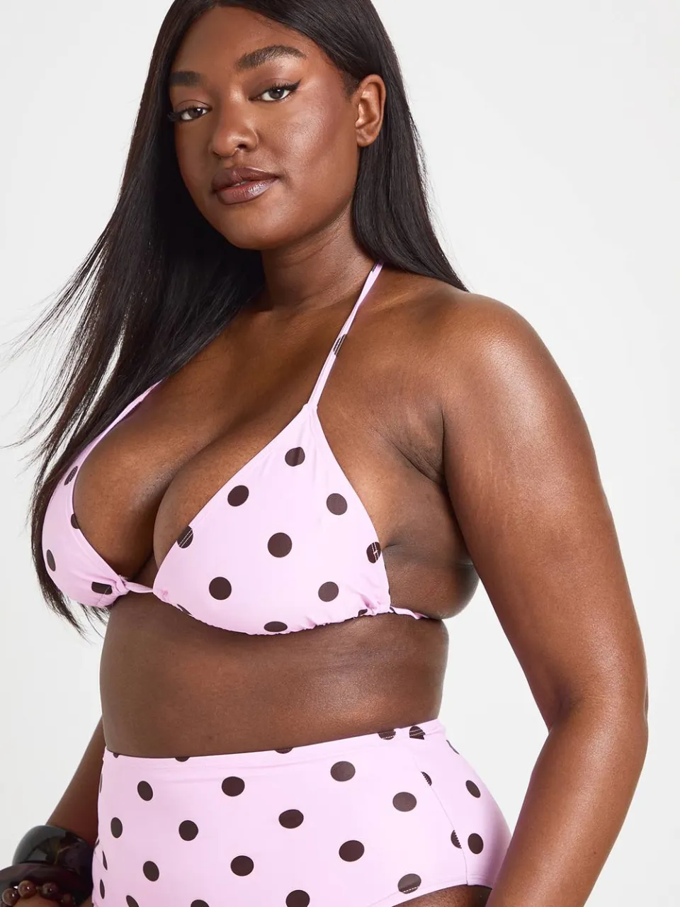 boohoo Dames Plus Polka Dot Driehoek Bikini Set roze, foto 3