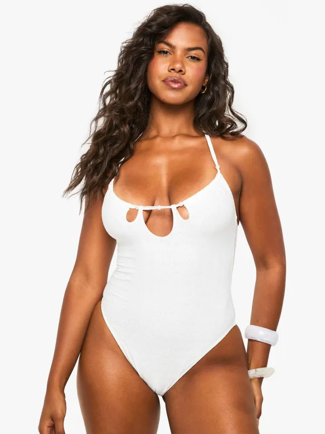 boohoo Dames Premium bruidszwempak met geborduurde uitsnijding Wit