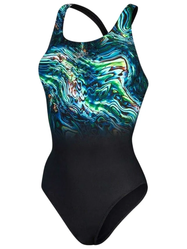 Speedo Dames/Dames Plaatsing Digitaal Eendelig Zwempak (ZWART/BLAUW), foto 2