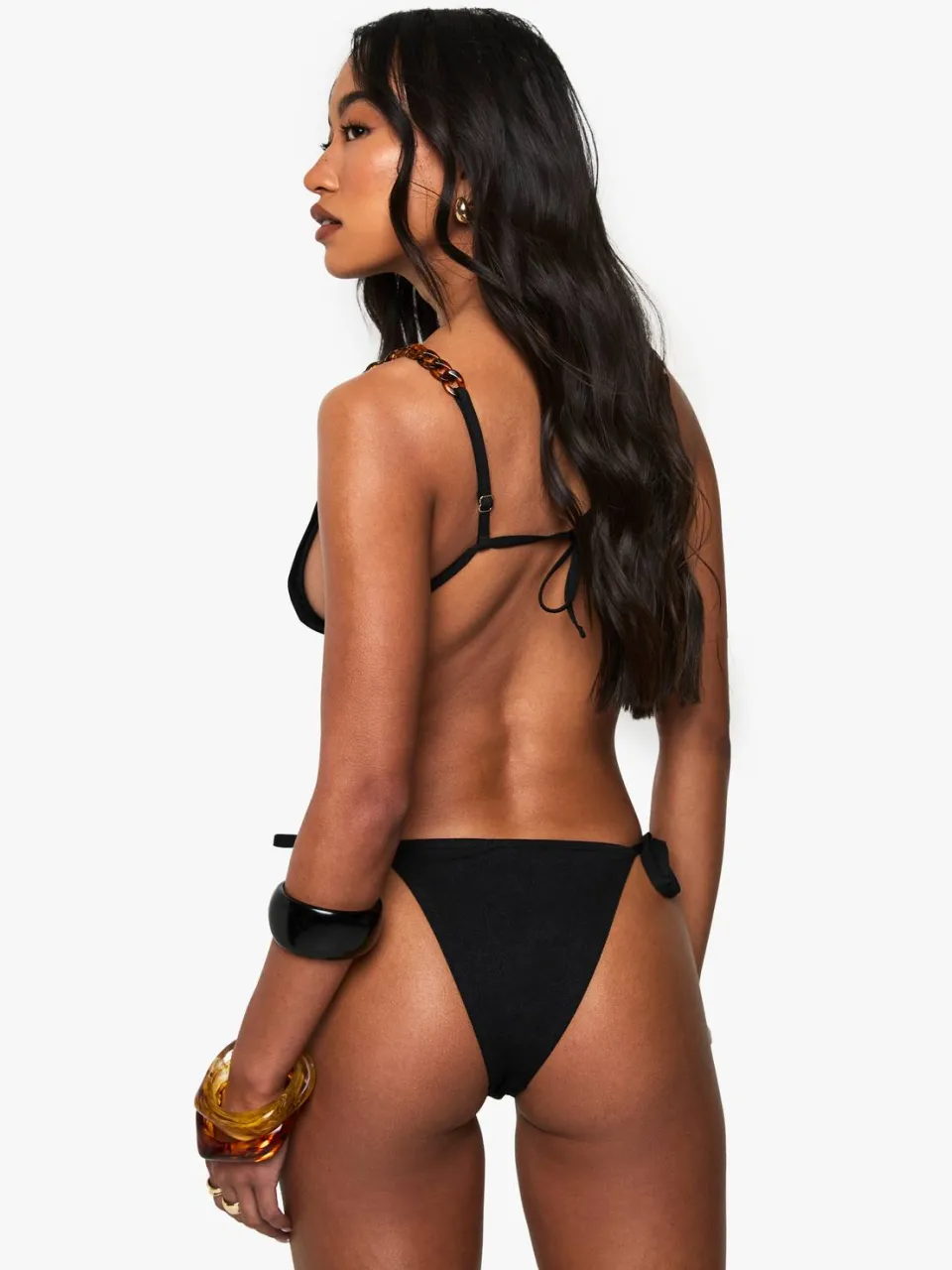 boohoo Dames Premium Zwem Kettingriem Glitter Driehoek Bikini Top zwart, foto 2