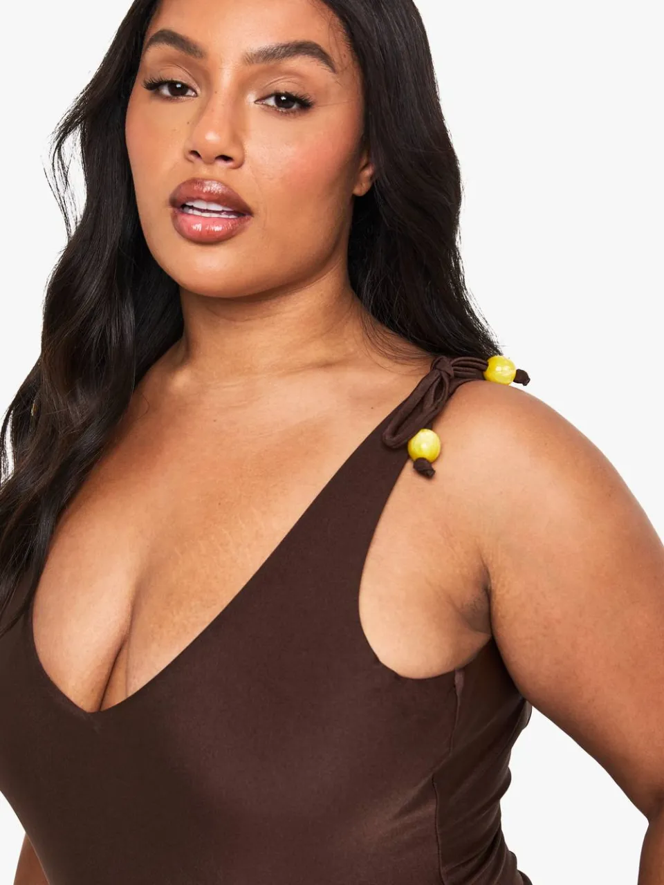 boohoo Dames Plus Kralencharme rugloze badpak chocoladebruin, foto 4