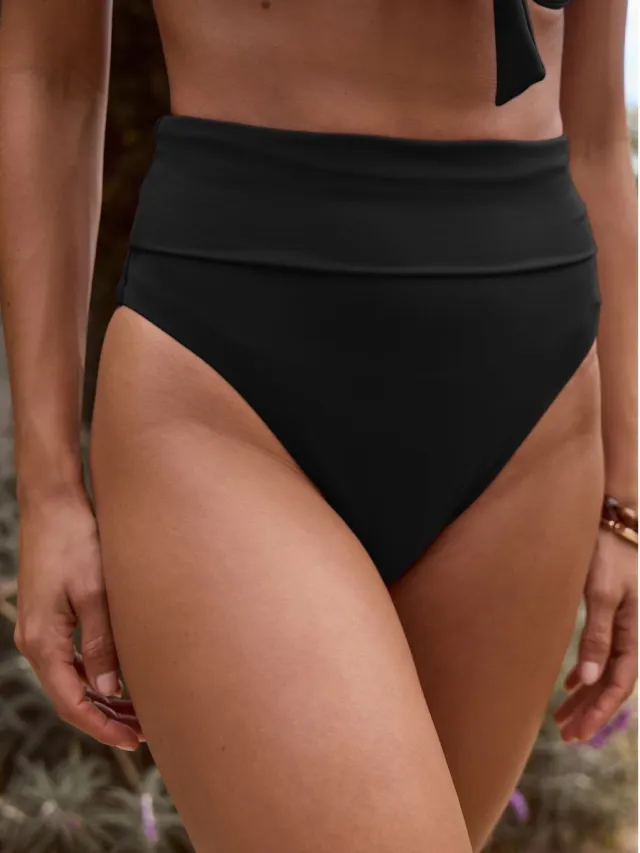 Next Dames - Bikinislip met hoge omgeslagen taille en hoge beenuitsnijding - Zwart
