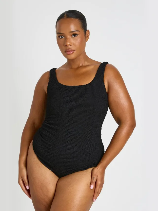 boohoo Dames maternity crinkle square neck swimsuit becomes zwangerschapsbadpak met gerimpelde, vierkante halslijn Zwart