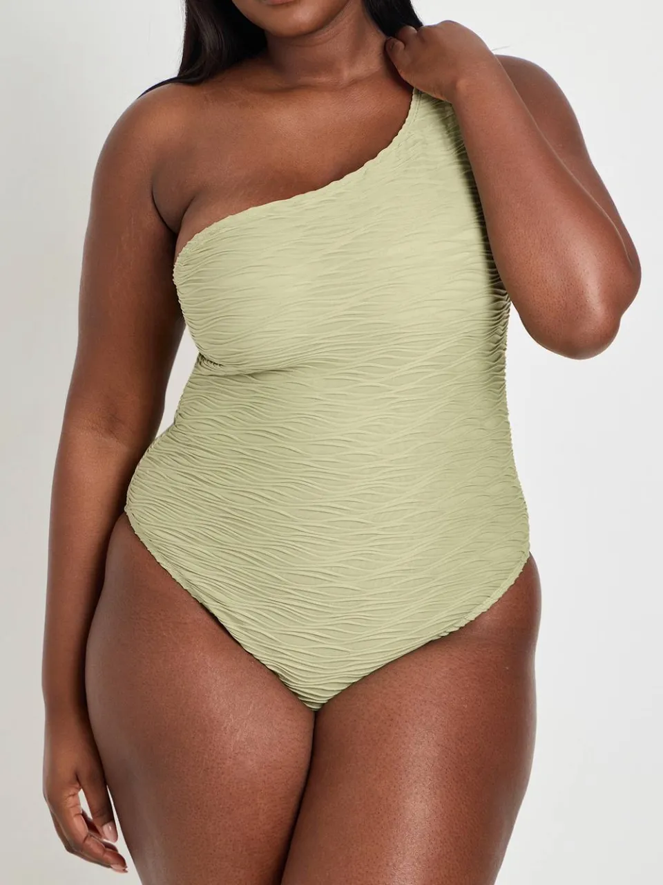 boohoo Dames Plus Badpak Met Textuur En Éen Schouder olijf, foto 4