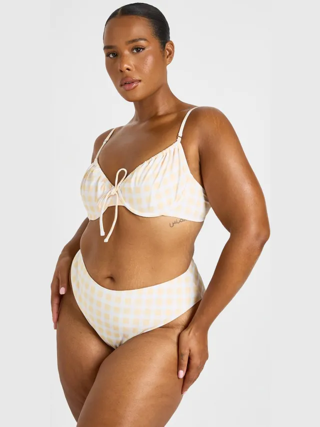 boohoo Dames Plus Geruite Beugelbikini Top En Hoge Taille Bikinibroekje oranje, foto 3
