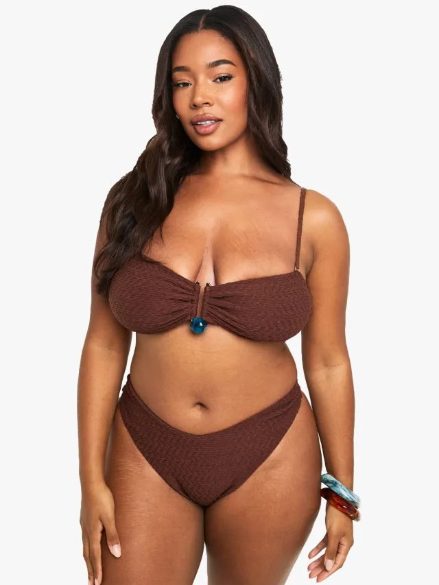 boohoo Dames Plus Crinkle Top met edelsteenaccenten en bandeautop Chocoladebruin