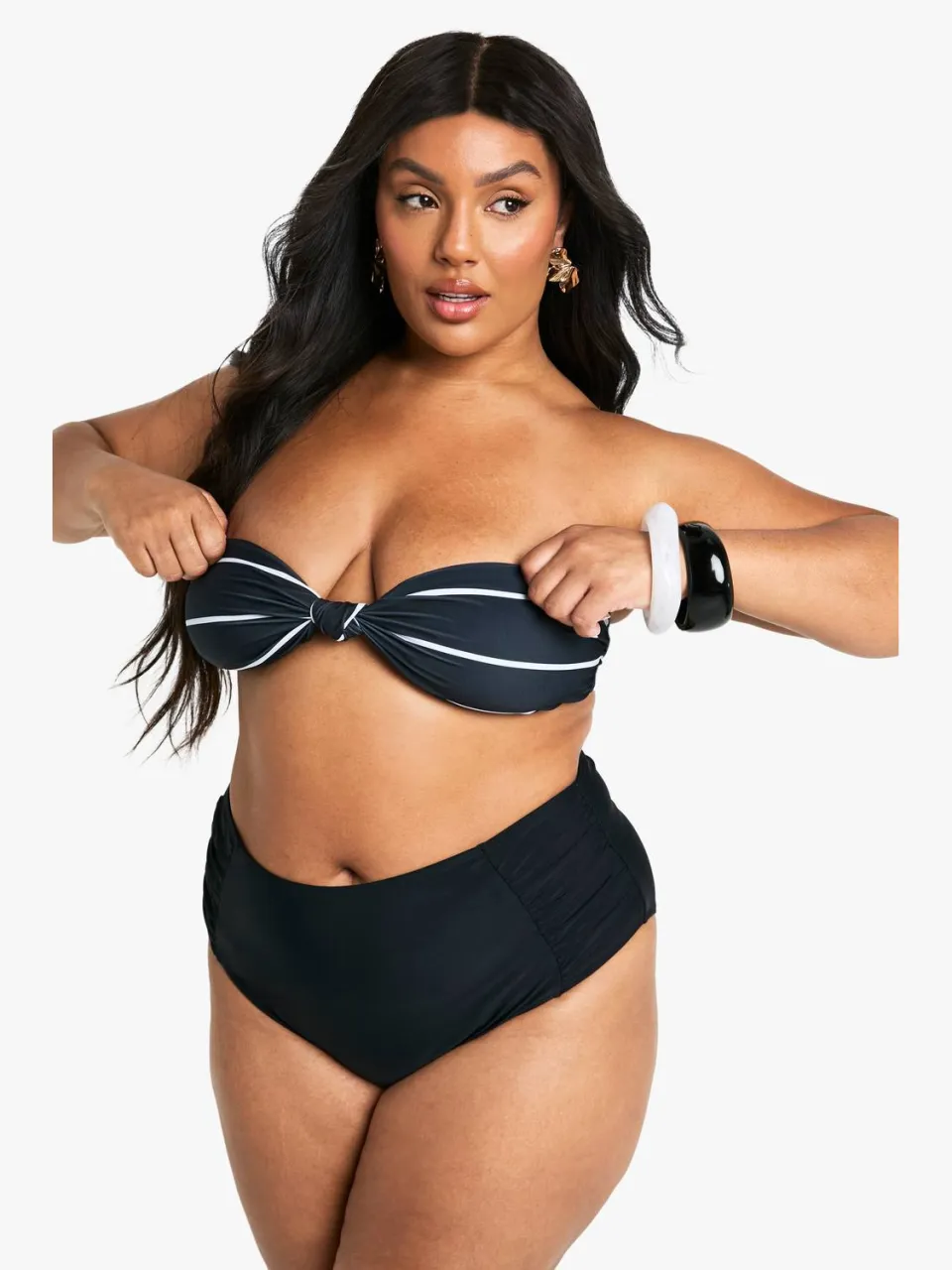 boohoo Dames Plus Swimwear Essentials Gestreepte Bandeau Bikini Top luipaardprint, foto 2