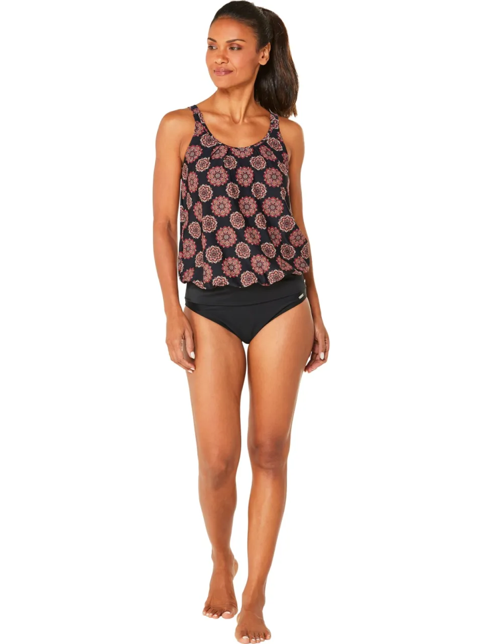 Tankini-bovenstuk zwart rood geprint zwart/rood geprint