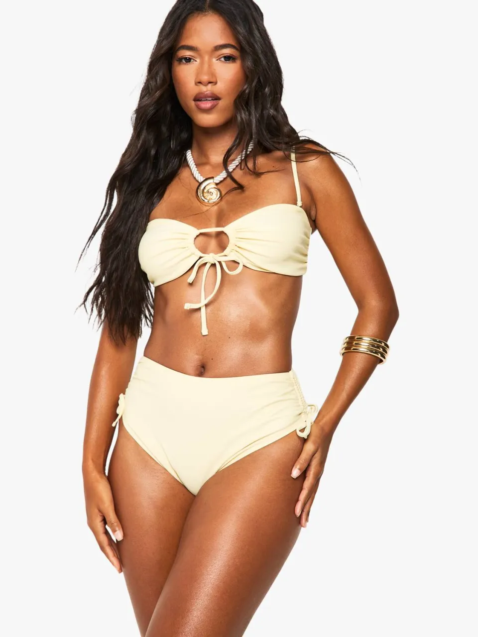boohoo Dames Zwembekleding Essentials Hoge Taille Slip citroen, foto 3