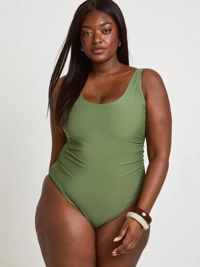 boohoo Dames Plus Buikcontrolerende Scoop Badpak Groente