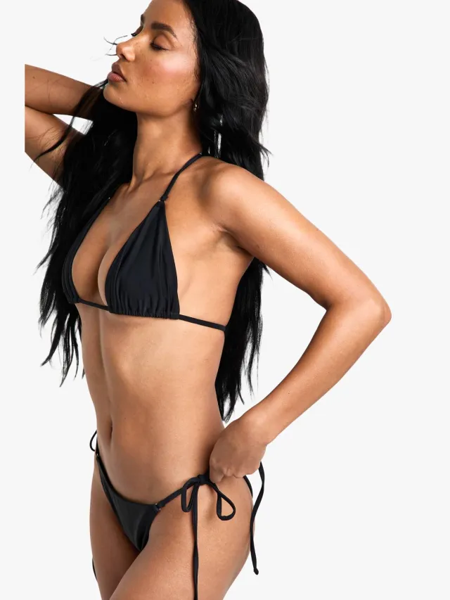 boohoo Dames Petite Zwemkleding Essentials Strikjes Bikinibroekje zwart, foto 2