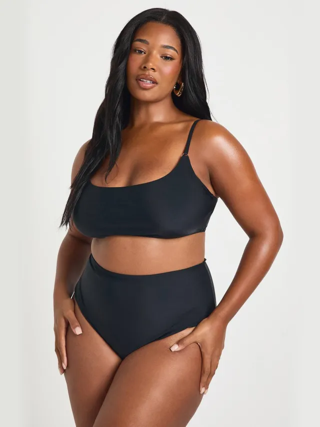 boohoo Dames Plus Zwemkleding Essentials Scoop Bikini Top Zwart