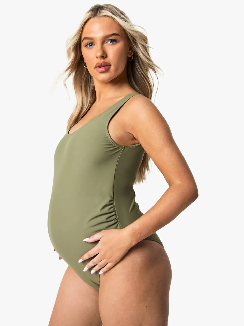 boohoo Dames Zwangerschapsbadpak met geraffineerde buikondersteuning kaki, foto 3