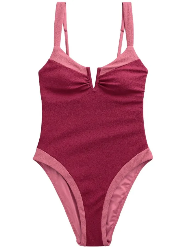 Next Dames - Buikcorrigerend badpak met textuur - Rood Pink/Plum