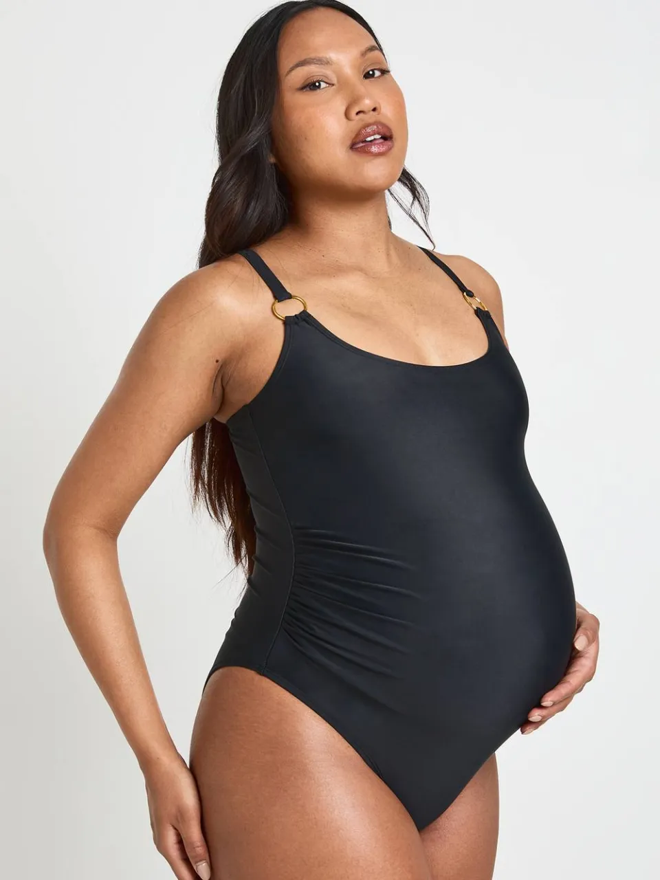 boohoo Dames Zwangerschapsbadpak Met Decoratief Detail En Ronde Halslijn zwart, foto 3