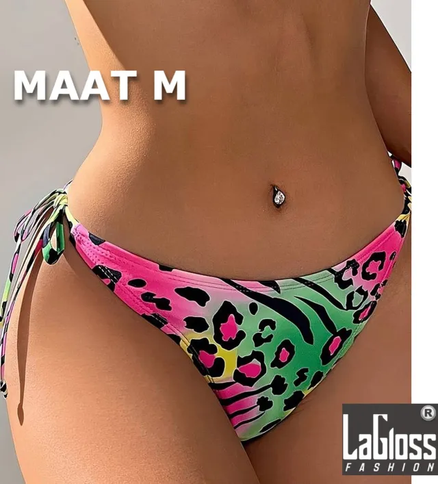 LaGloss Neon Panter print Bikini Broekje - zomer - beach swimsuit - strand bikini zwembad - Maat M %% Zwart